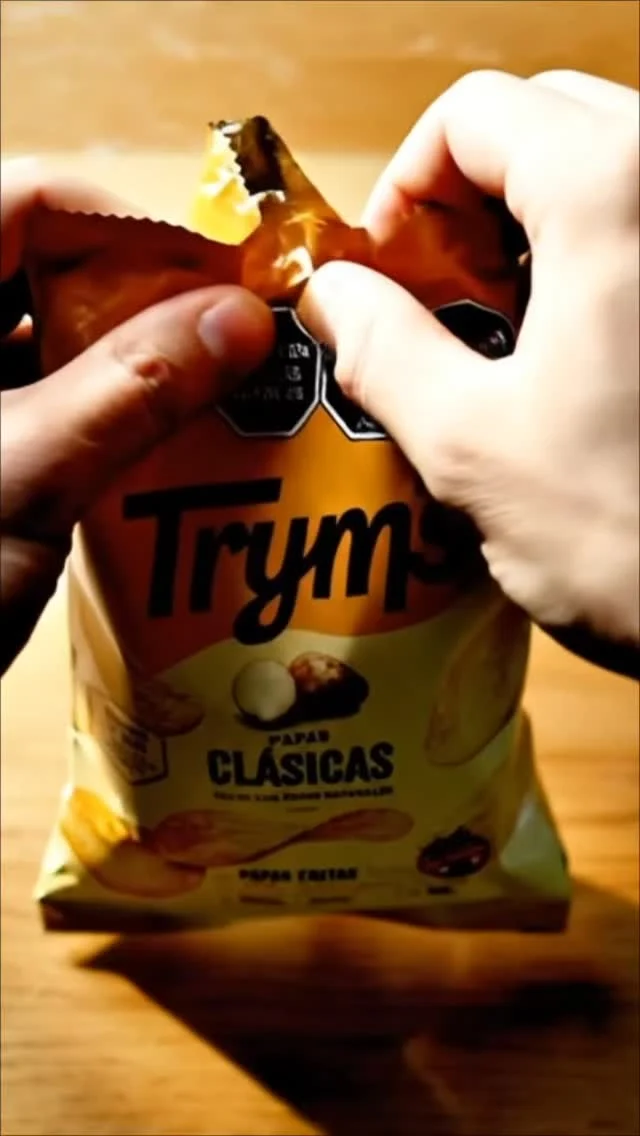 Hay ruidos que no hacen ruido.
Te llevan.

El crack al abrir la bolsa.
El primer mordisco.
Ese sonido corto que te devuelve
a una mesa larga,
a una charla que no miraba el reloj,
a cuando lo simple alcanzaba.

No es solo un snack.
Es volver a lo bueno.

Trym’s.
Volvamos a lo bueno.