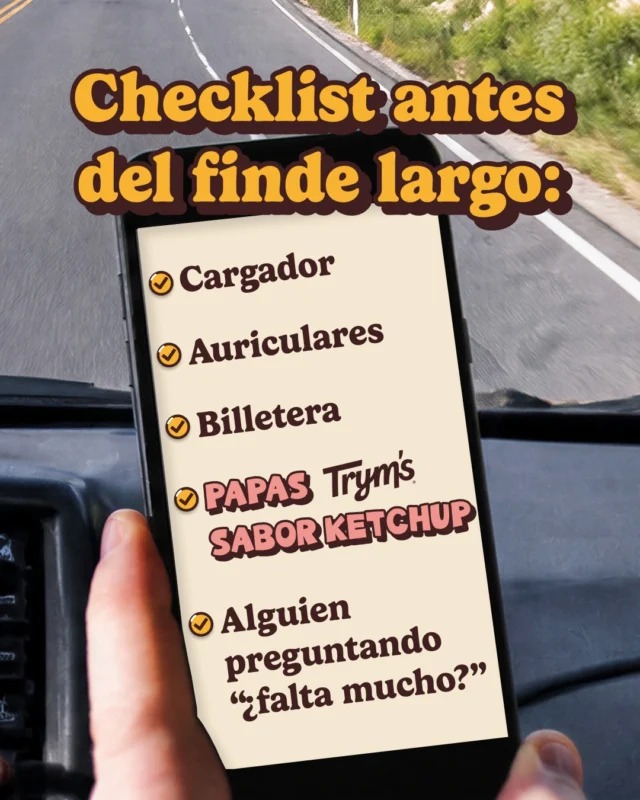 Hay sonidos inevitables en cualquier viaje.

El GPS recalculando, alguien preguntando “¿falta mucho?” y una bolsa de papas abriéndose antes de llegar a la ruta 🚗

Las Trym’s sabor ketchup claramente forman parte del ritual🍅

Ahora queremos saber: ¿este finde largo son team escapada o team quedarse en casa?

#Tryms #PapasTryms #SaborKetchup #FindeLargo #SnackMood