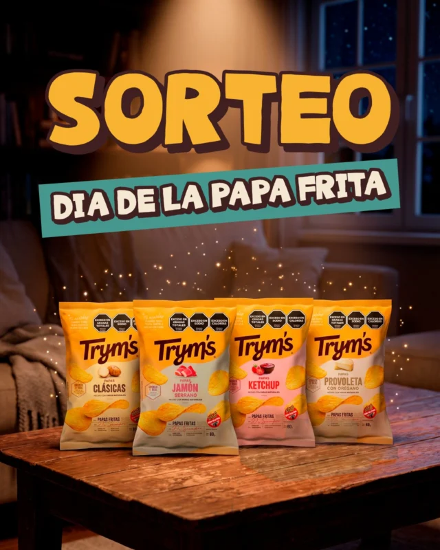 🍟 SORTEO DÍA DE LA PAPA FRITA 🍟

Hay días que merecen festejarse como corresponde y el día de la papa frita definitivamente es uno de ellos 😌

Por eso, sorteamos una caja repleta de Trym’s para que un ganador tenga stock de sobra para sus próximas picadas 🙌

Para participar:
- Seguinos
- Dale like a este post
-  Etiquetá en comentarios a esa persona con la que compartirías el premio 👀

📅 Sorteamos el 27 de agosto.

Válido para Córdoba, Santa Fe, Buenos Aires, San Luis, Mendoza, La Pampa, Santiago del Estero, Catamarca, La Rioja, San Juan, Salta y Jujuy. El envío corre por cuenta de Trym’s.

#Sorteo #DíaDeLaPapaFrita #Tryms #Snacks